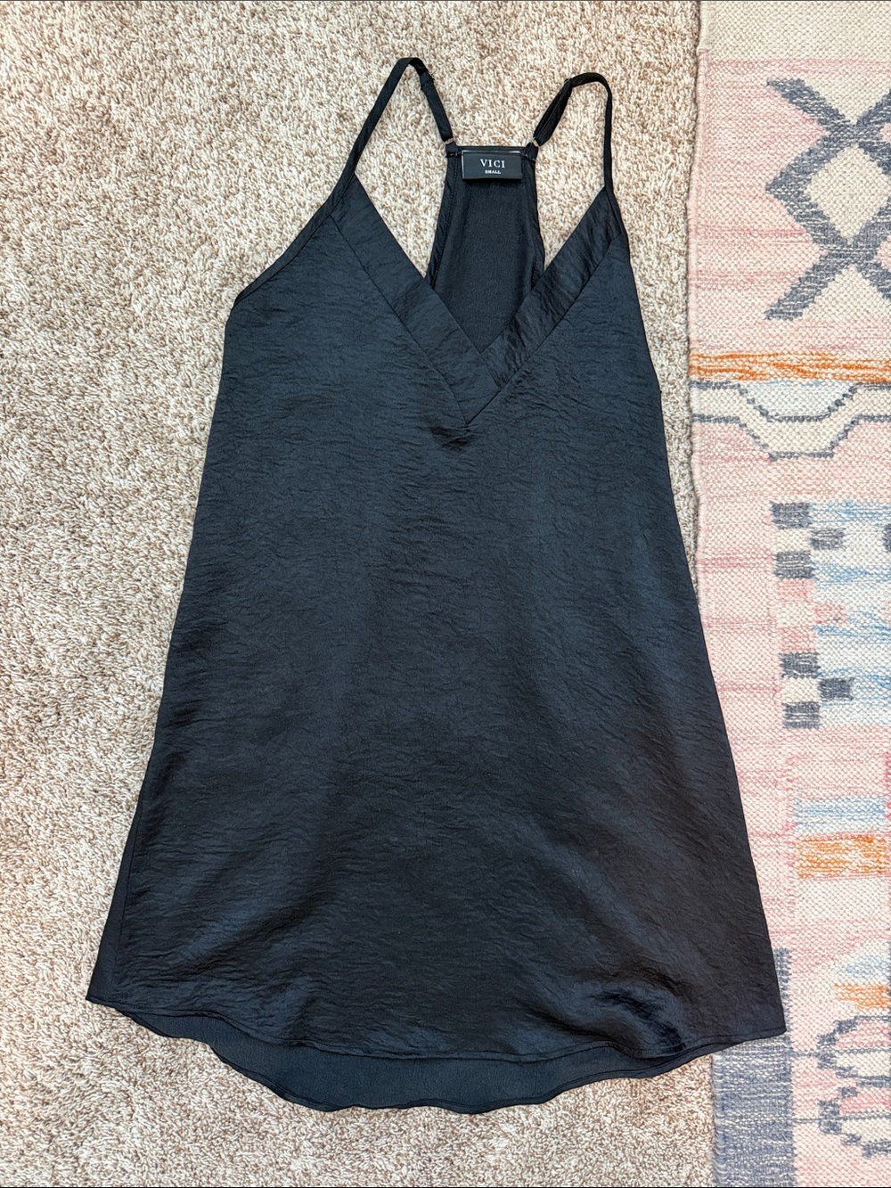 VICI Black Satin V-Neck dress